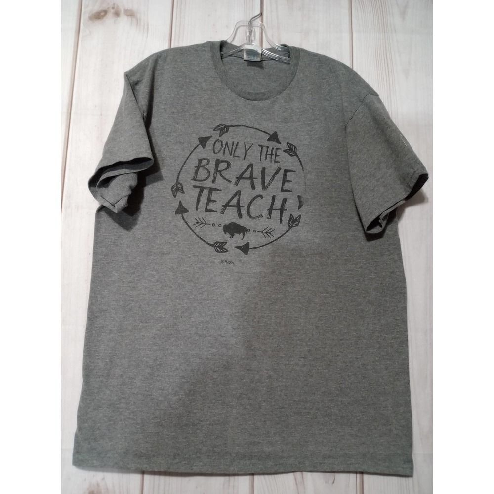 Delta Pro Weight Mens Gray Only The Brave Teach Graphic T-Shirt Size L